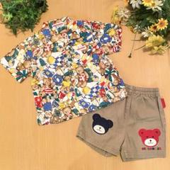 【美品】ミキハウス★当時物★テディベア総柄アロハシャツパンツまとめセット 美品】ミキハウス☆当時物☆テディベア総柄アロハシャツパンツ