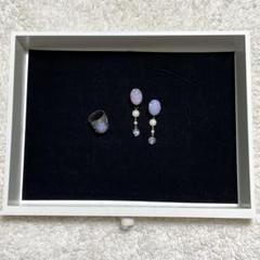 【美品】ハンドメイドイヤリング リング 宝石 オパール石 大ぶり パール 綺麗め