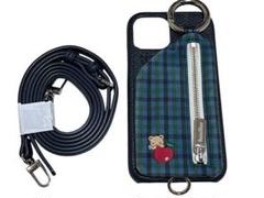 ファミリア　ajew iPhone12pro/12ネイビー チェックストラップ付 ファミリアajew iPhone12pro/12ネイビー チェックストラップ付