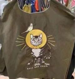 Ball & Chain 猫と鳥の刺繍エコバッグ カーキ