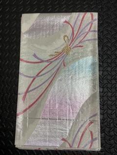 3145］袋帯 短冊扇草花文様 金銀彩 六通 正絹 着物 フォーマル