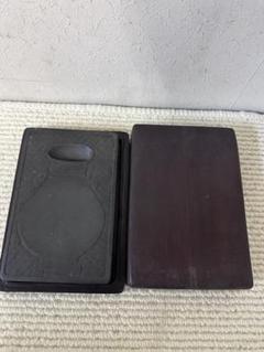 硯 中国硯 唐木ケース 金星 水波紋 書道 文房具 古美術 花瓶形