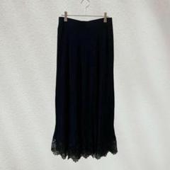 T108【ラグアウト】スカート　ロング　裾レース　Ｌ　ウエストゴム　黒　大人可愛