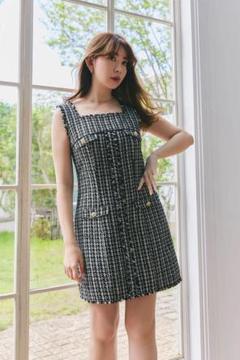 ワンピース herlipto classic tweed mini dress M Her lip to - Sサイズ herlipto classic tweed mini dressの通販