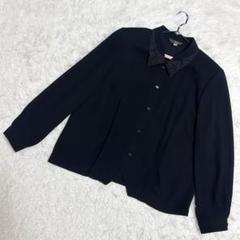 Plata 襟付きシャツ　レース　ピンタック　上質　肩パッド　ブラック（15R）