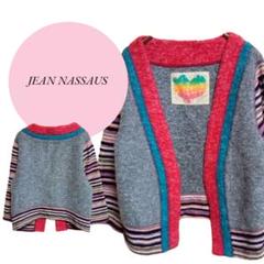 【ジーナソーダ】日本製♡モヘア♡ノーカラー♡カーディガン♡グレー赤 ♡レインボー