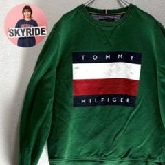 美品 TOMMY HILFIGER ビッグフラッグロゴ スウェット グリーン M