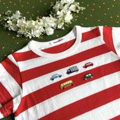 極美品 ファミリア 働く車 ボーダー Tシャツ 110cm 車刺繍 半袖