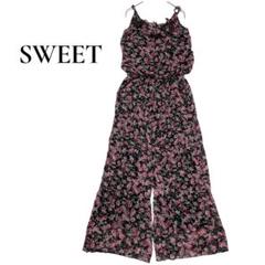 SWEET花柄フリル付きオールインワン　ウエストゴム　キャミソール　薄手　フリー