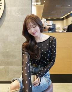hyeon へヨン シアートップス フラワー sheer tops flower