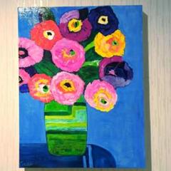 キャンバス油絵　専用　カラフルなお花をたくさん入れた花瓶 happy! キャンバス油絵 専用 カラフルなお花をたくさん入れた花瓶 happy