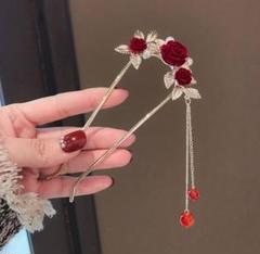 ヘアフォークバラの花洋風お団子ピンセレモニー洋風上品大人可愛いカジュアルキラキラ