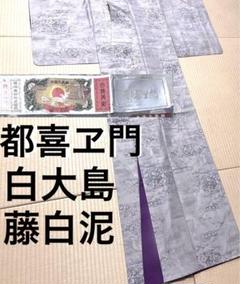 都喜ヱ門】正絹 上質な大島紬 証紙あり 藤絹織物 緑系 袷