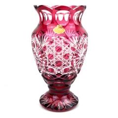 【美品】R.Kunze／クリスタル フラワーベース／ハンドカット・赤被せ 美品】R.Kunze／クリスタル フラワーベース／ハンドカット・赤
