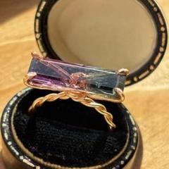 美品　希少　バイカラートルマリン　リング　ハンドメイド　k14gf 15号 美品希少バイカラートルマリンリングハンドメイドk14gf 15号