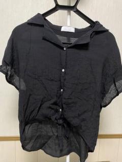 Leahmatin シャツ　前結び　ブラック　透け感　リボン