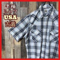 メンズ チェック アメカジ M ネイビー シャツ USA古着 90s 半袖