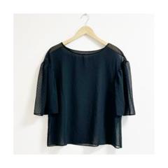 m391_NOBLE 美品✨シフォンフロッキードットブラウス シアー ブラック