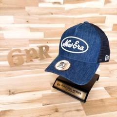 美品【ニューエラ】サークル ロゴ デニム メッシュキャップ ゴルフ 紺ネイビー