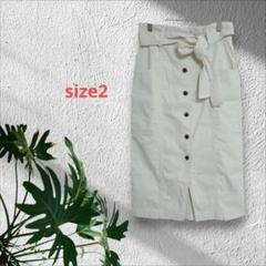 f093　バナナリパブリック【2】タイトスカート/綿/前開き/ボタン/共布ベルト