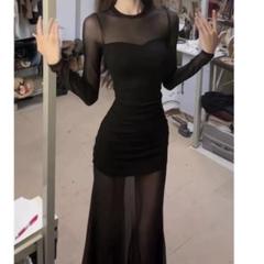 シースルー✨ロングドレス　シンプルで年中使えるパーティー向け