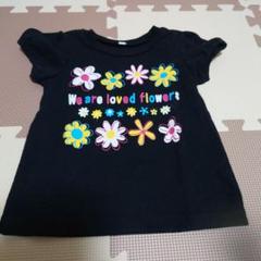 花柄プリント 黒 Tシャツ 90