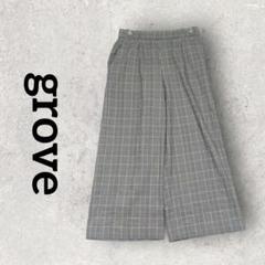 grove チェック柄ワイドパンツ 裏起毛フレアパンツ (М) グレー系