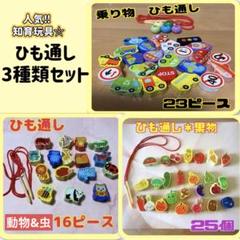 ひも通し3種類　くだもの&やさい、乗り物、動物&虫