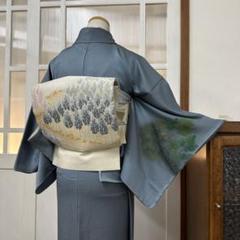袋帯　太鼓柄　正絹　砂子綴れ　薄グレー　金糸織り出し　霞　全長458幅30.5 袋帯 太鼓柄 正絹 砂子綴れ 薄グレー 金糸織り出し 霞 全長458幅