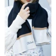 クロエChloé ネイビー ストライプ マフラー