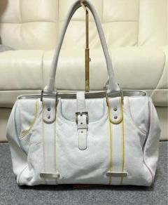 美品DKNY ホワイト ストライプデザイン バッグ 中型