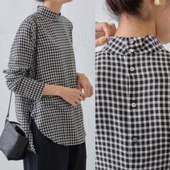 １着でも送料無料 1回美品⭐️ビアズリー ギンガムチェック ハイネックブラウス トップス