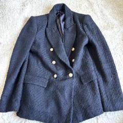 ZARA ツイード ダブルジャケット 黒 L 総裏