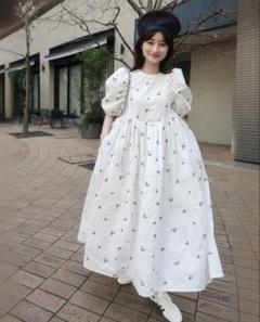 【即発送】Bibiy ビビィ ミニワンピース パフスリーブ 綿混 麻混 Ｆ 新品未使用】Bibiy. ハート柄刺繍パフスリーブロングワンピース