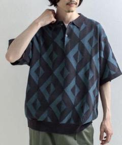 【極美品】GLOSTER size L 半袖ニットポロシャツ ジオメトリック