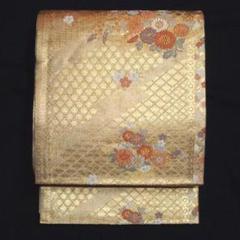 金色アート華柄 絹 長さ約4ｍ28㎝超美品出物