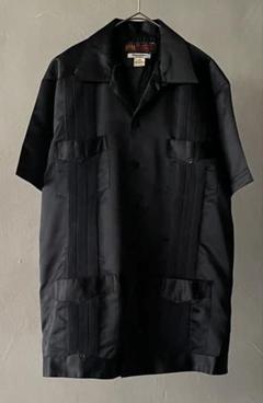 80s Guayabera yucateca black cuba shirt