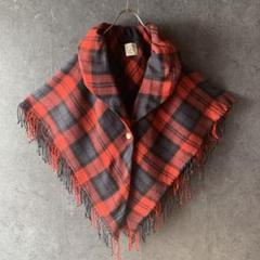 【珍品】ハート ポンチョ チェック柄 赤 レトロ 雰囲気抜群 古着女子 希少