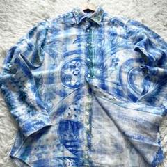 極美品✨エトロ 長袖シャツ リネン100% ペイズリー 総柄 青 春夏