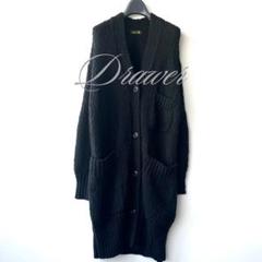 ドゥロワー Drawer ノーカラーロングニットカーディガン ムートンファーポケット ロング ブラック 6515-106-0447 /KH レディース ドゥロワー Drawer ノーカラーロングニットカーディガン