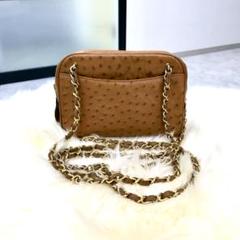 【希少】 美品 シャネル オーストリッチ ショルダーバッグ ブラウン