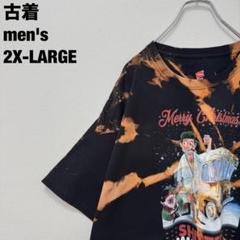 古着 Hanes ヘインズ Tシャツ クリスマス タイダイ ブリーチ 黒 2XL