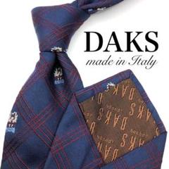 【極美品】DAKS ネクタイ 格子 紋章柄 小紋柄 ネイビー 紺 ボルドー