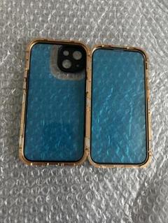 iPhone14 用ガラスケース クリア 両面 ゴールドiphoneケース