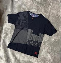パッチワークデザイン Tシャツ 和 ネイビー Lサイズ