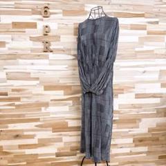 【ザラ】透け感ギャザー グレンチェック ロング ワンピース 凹凸素材 M 黒×白