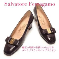 フェラガモ ヴァラ リボン クロコ 型押し レザー パンプス レディース