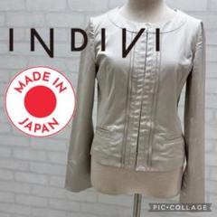 INDIVI ノーカラージャケット 日本製 ベージュ - メルカリ