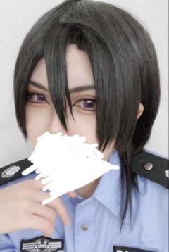 名探偵コナン　萩原研二　コスプレ　ウィッグ コスプレ耐熱ウィッグ ナチュラルブラック 前髪立ち上げ