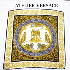 即決 ATELIER VERSACE 大判スカーフ バロック柄×豹柄 ゴールド